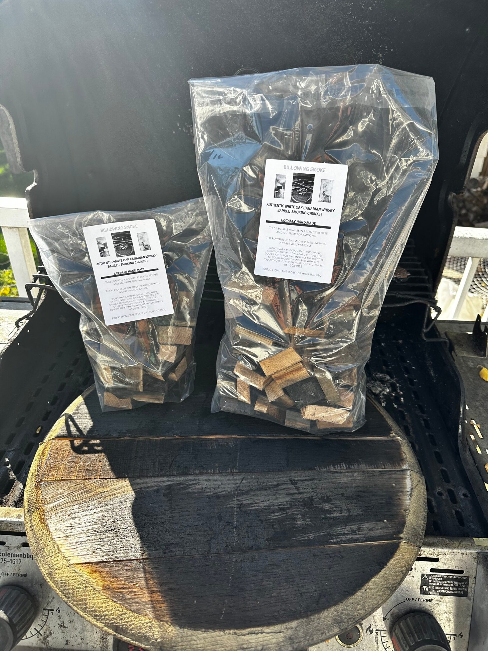 packaged whiskey and bourbon barrel smoking chips. used to smoke meat and other foods 